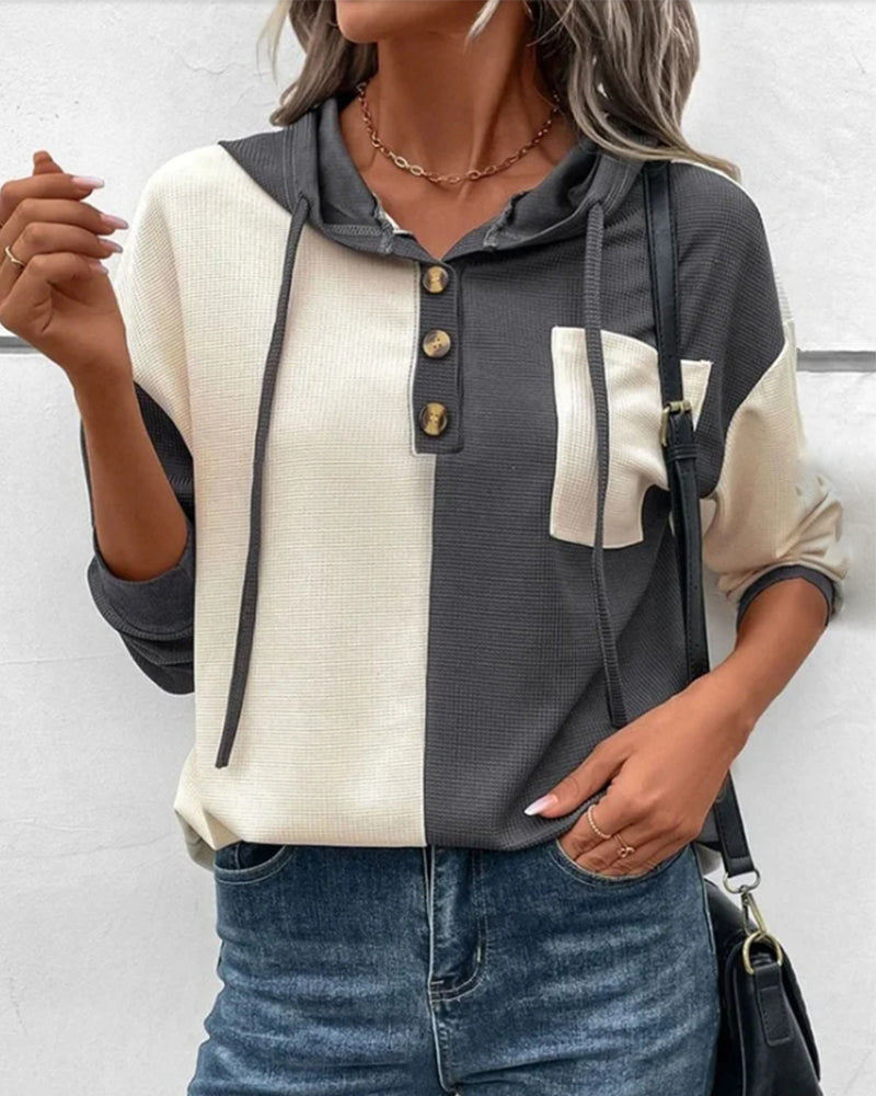 Color Block Casual Hoodie Gray 2023 f/w 23BF cardigans Clothes discount hoodies & sweatshirts spring Tops/Blouses