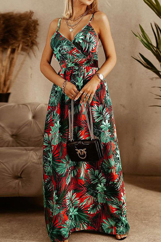 Boho Style Sleeveless Trendy Print Maxi Dress Red / S