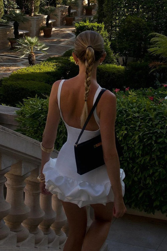 Backless Ruching Hem Sleeveless Cocktail Dress