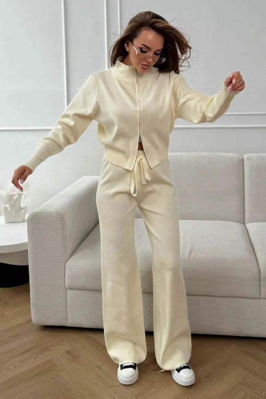 Two-Way Zipper Fitted Knit Commuter Two Piece Set