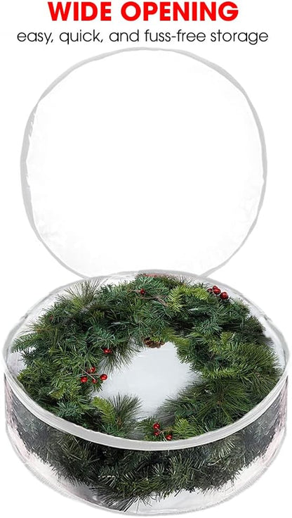 Christmas Wreath Storage Bag - 36" White Transparent PVC with Handles - Set of 2