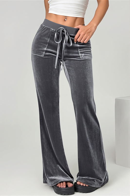 Velvet Look Drawstring Flared Pants