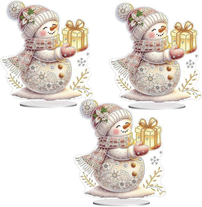 Christmas Snowman Diamond Art Tabletop Kit - Special Shape and Round Diamonds - Acrylic Xmas Decor DIY Crafts Gift