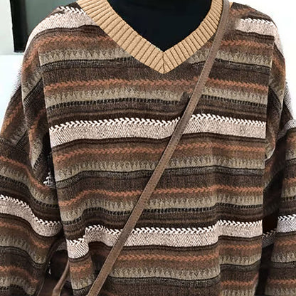 Ladies Autumn/Winter Retro Striped Sweater