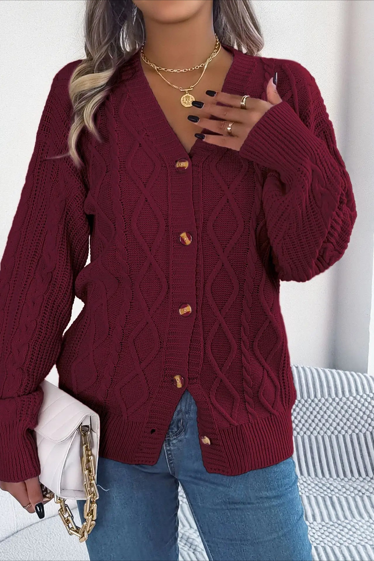 Knitted Long Sleeve Loose Single Breasted Cardigan