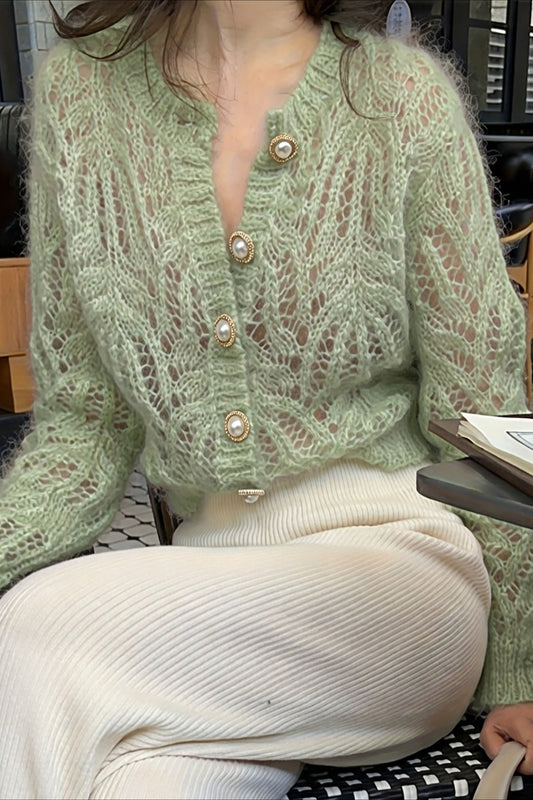 Pearl Button Leaf Knit Cardigans
