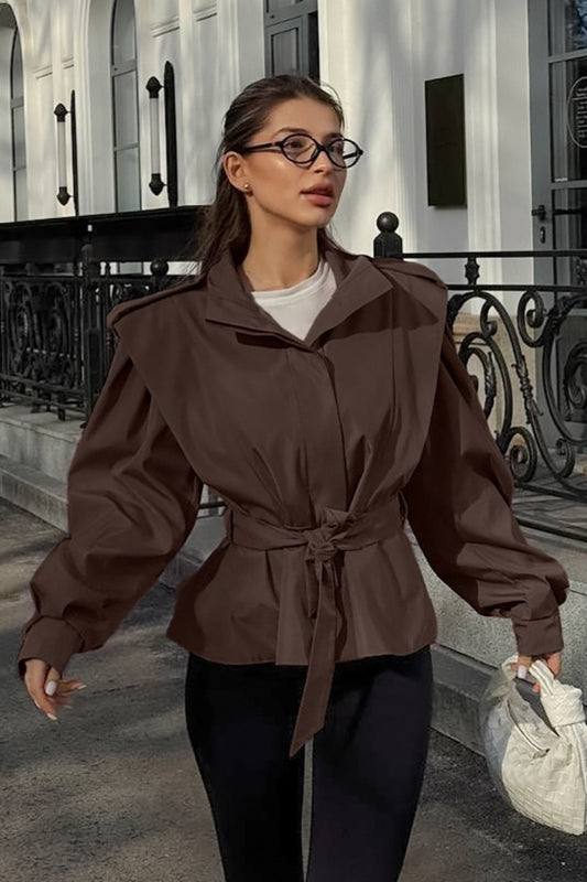 Gathered Shoulder Belted Peplum Jacket