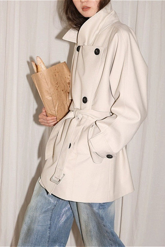 Classic Twill 3D-Silhouette Collared Short Trench Coat