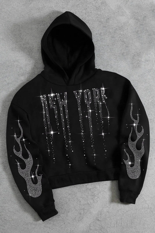 Rhinestone Letter Zip Hoodie