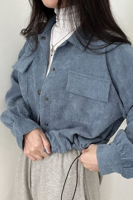 Corduroy Drawstring-Hem Shirt Jacket