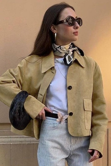 Suede Lapel Vintage Jacket Khaki / S