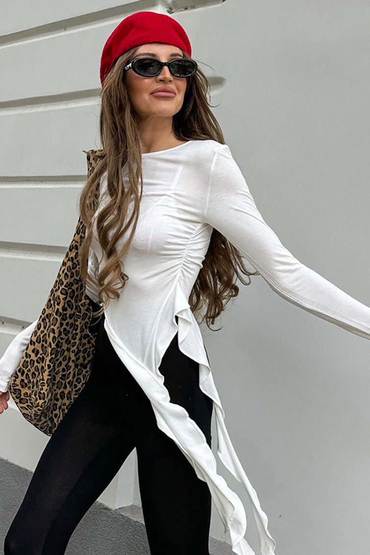 Asymmetric Knitted Slim Long Sleeve Tee