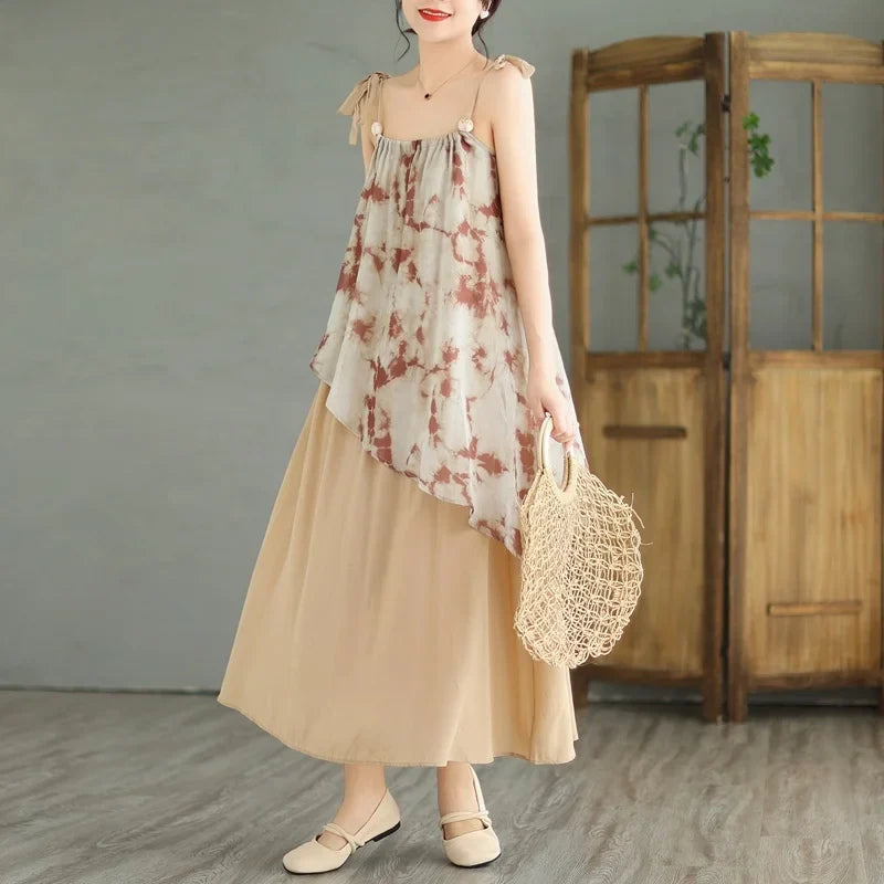 Sleeveless Asymmetrical Spaghetti Strap Thin Boho Dress