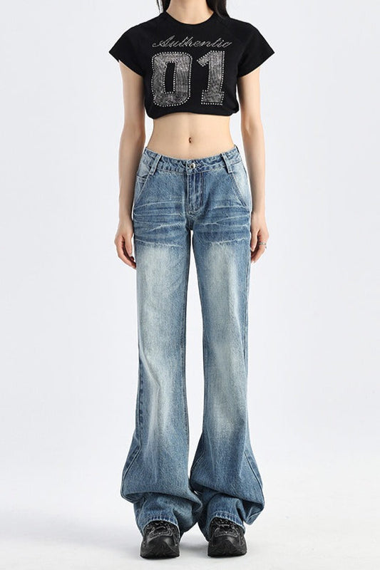 Low Rise Loose Bootcut Floor-Length Jeans Blue / XS