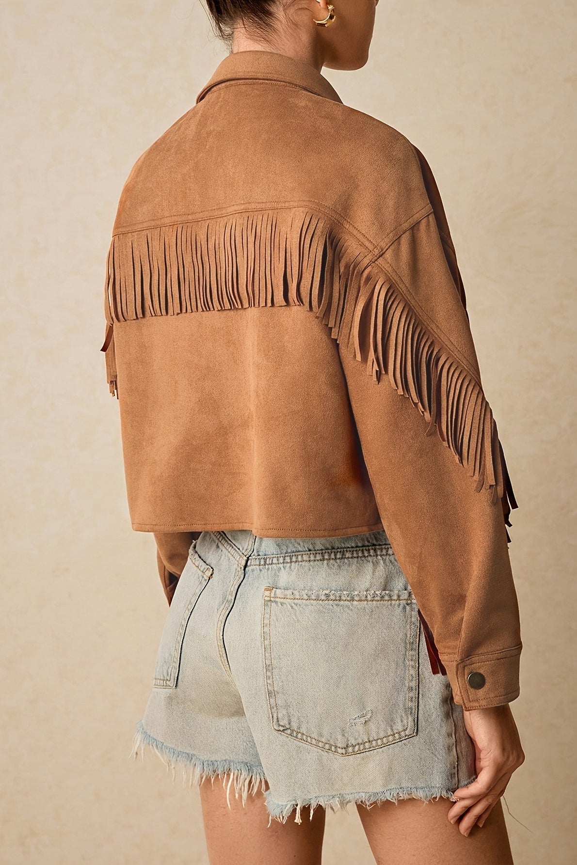 Fringe Trim Drop Shoulder Casual Jacket