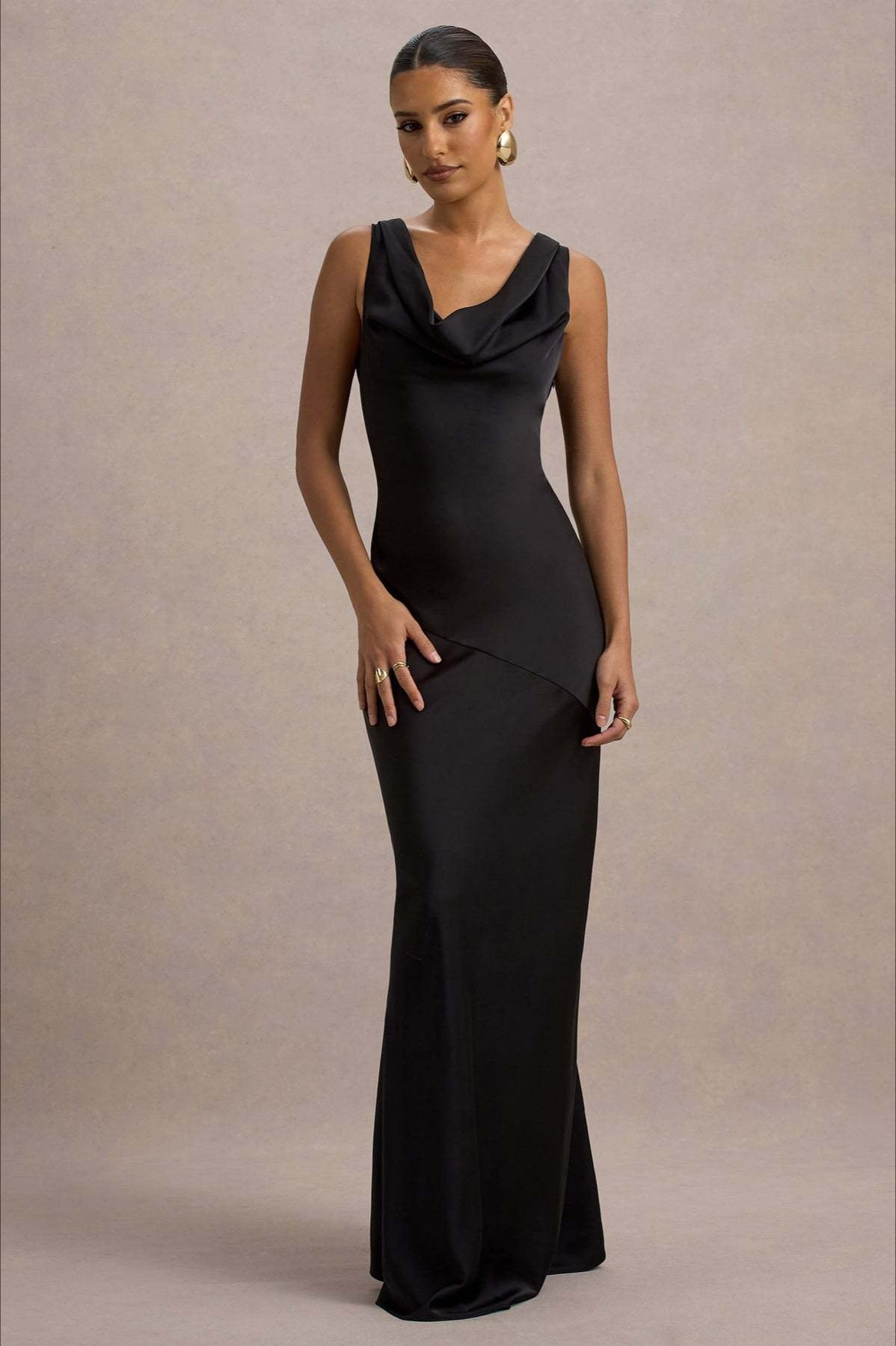 Satin Cowl Neck Fishtail Party Dress