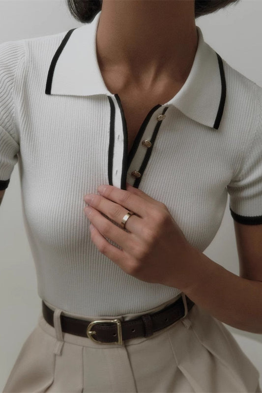 Pull polo ajusté côtelé
