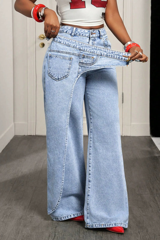 Asymmetric Layered Waist Wide Leg Jeans