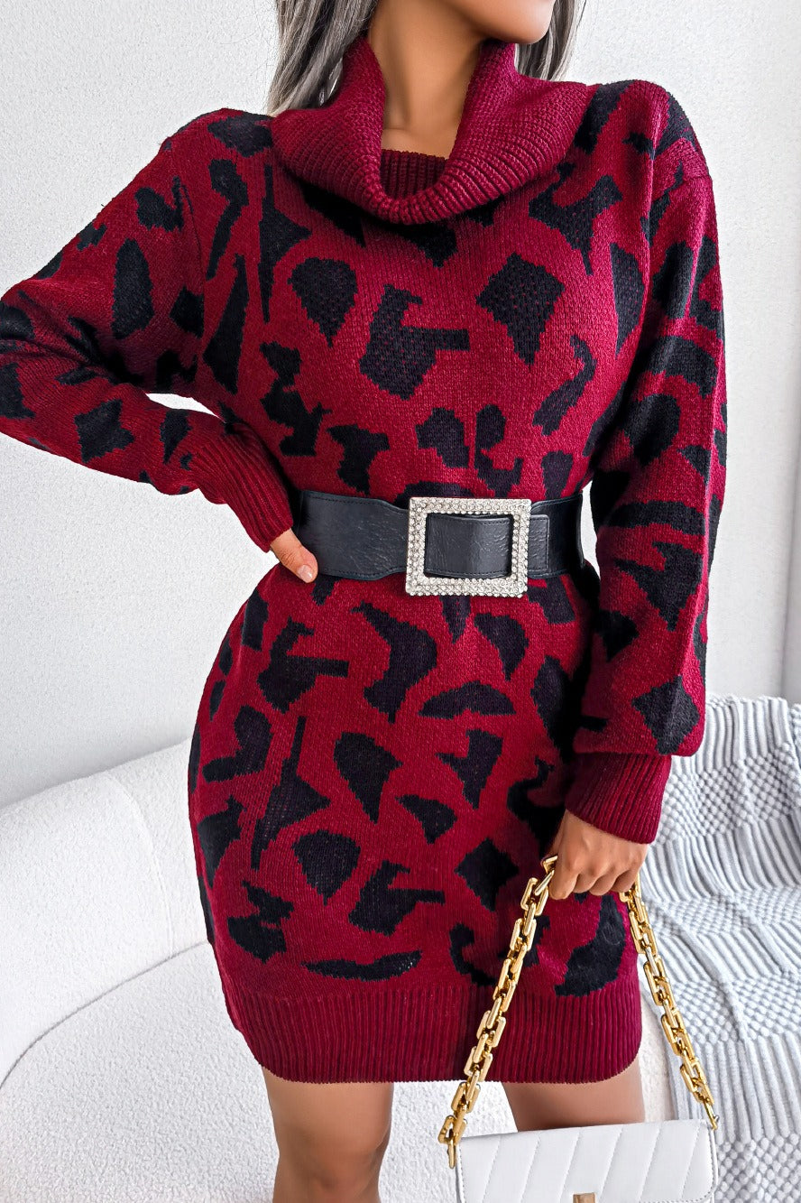 Leopard Turtleneck Sweater Dress