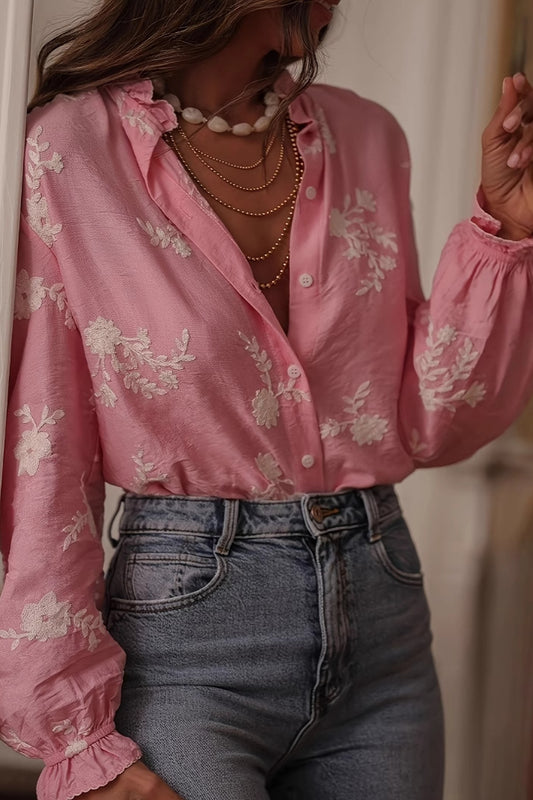 Langärmlige Bluse mit Print und Laternenärmeln