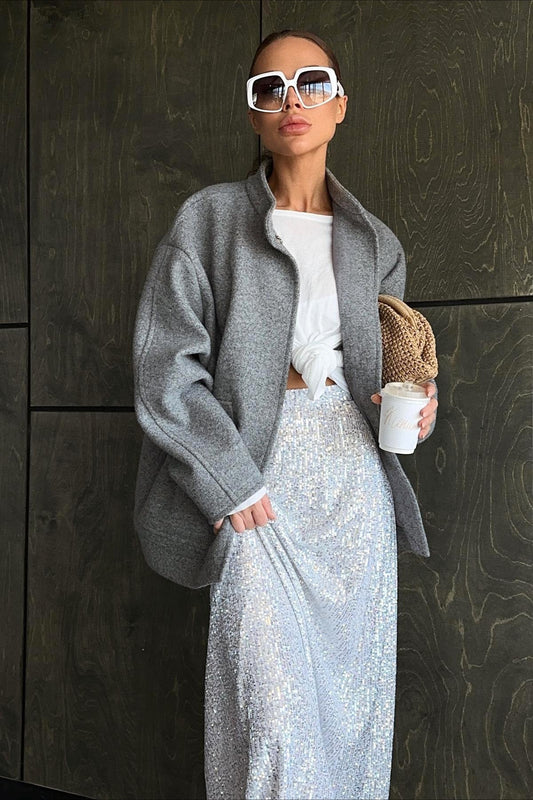 Manteau en laine mélangée à col montant