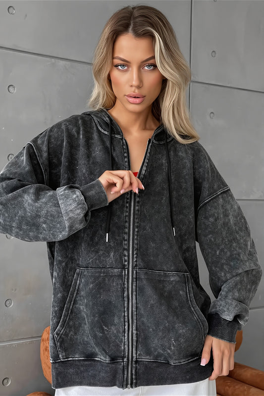 Washed Seam Detail Zip Hoodie