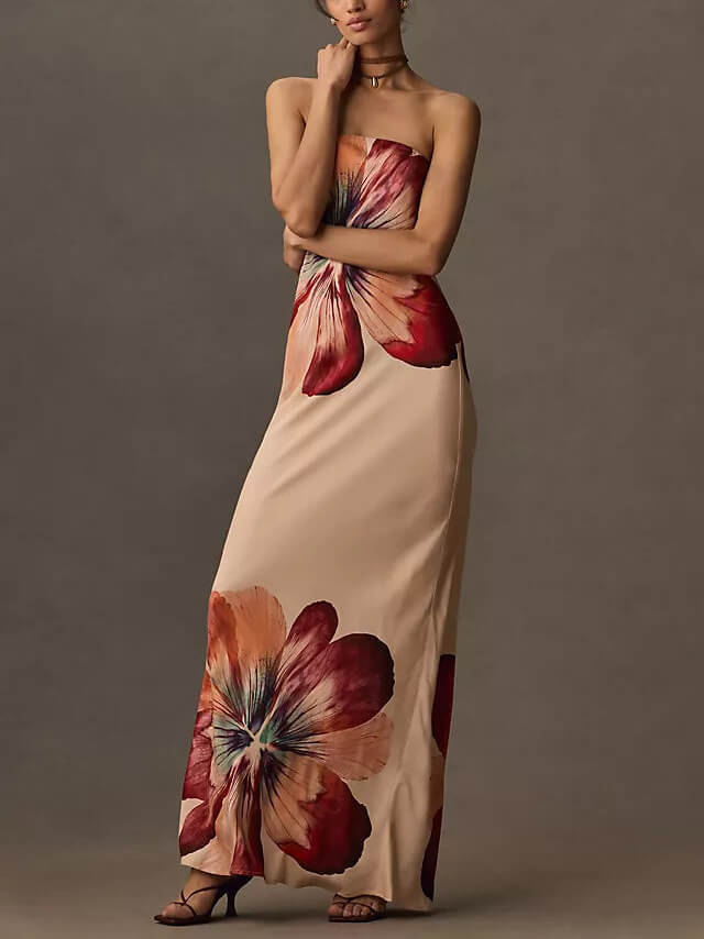 Printed Sexy Tube Top Graceful Slim Fit Midi Dress