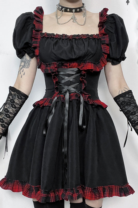Rock Style Check Gothic Dress