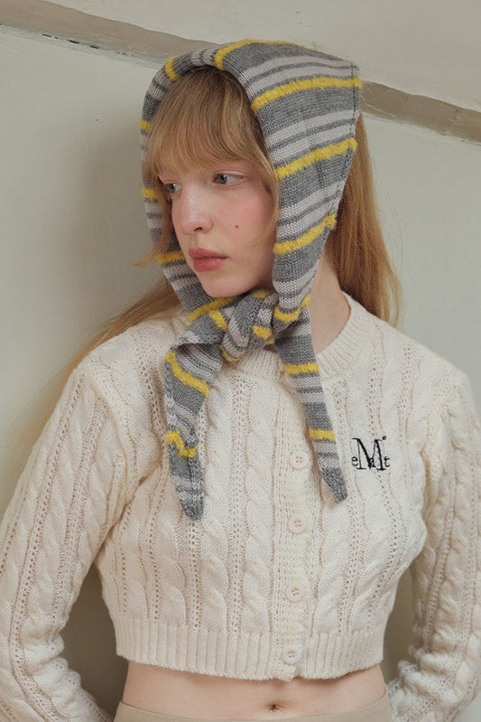 Wool Cotton Blend Striped Triangle Knitted Scarf