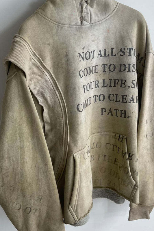 Washed Statement Layered Pullover Hoodie