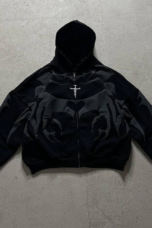 Embossed Graphic Zip Hoodie