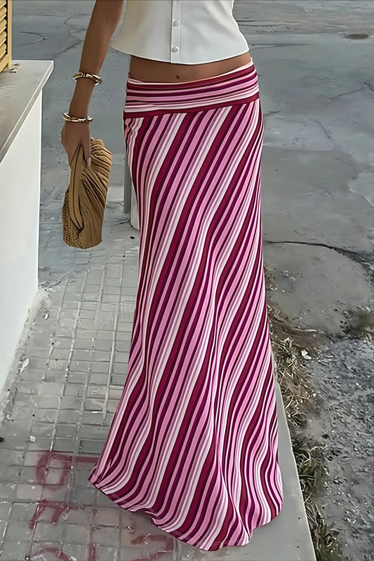 Diagonal Stripe Low Rise Maxi Skirt