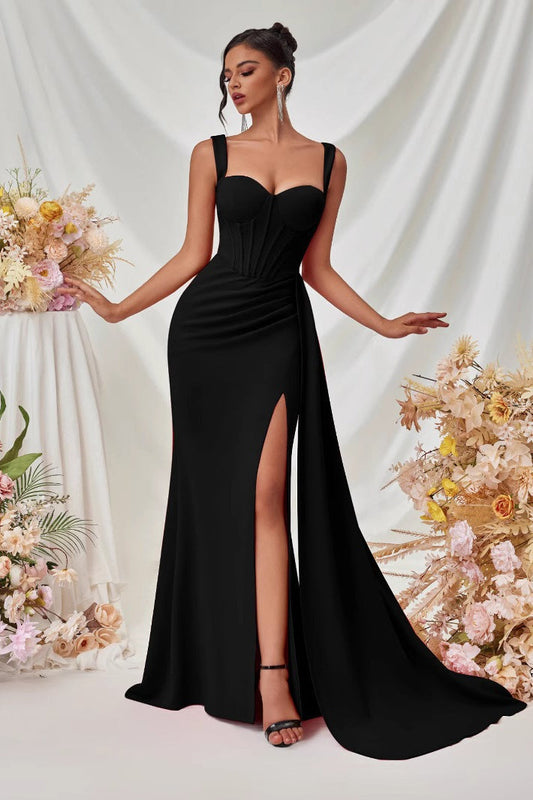 Sexy Bodycon Slit Maxi Party Dress XS / Black
