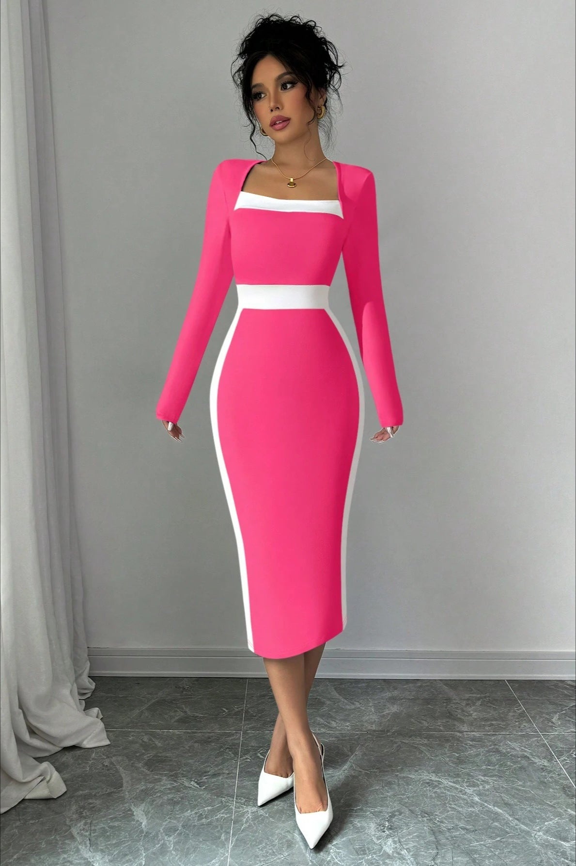 Color Block Panel Bodycon Cocktail Dress