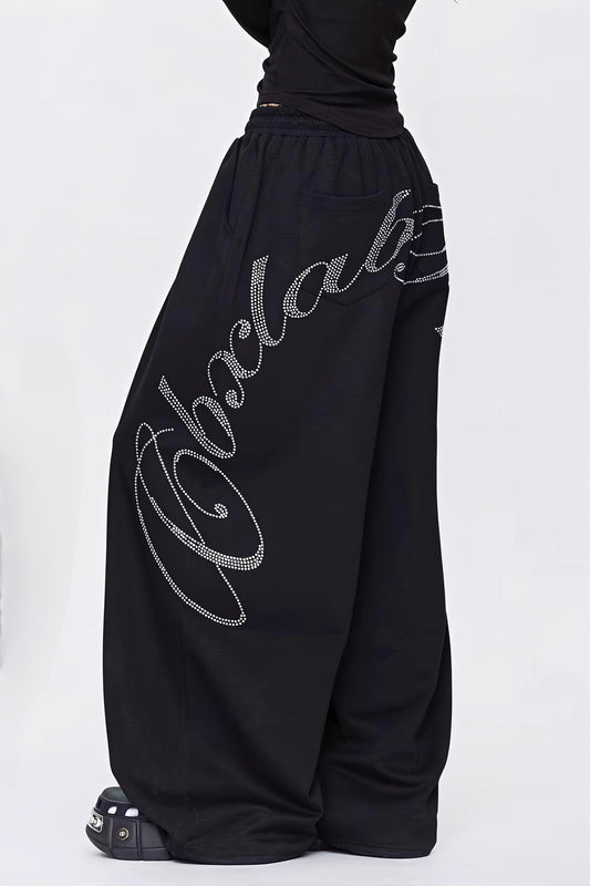 Rhinestone Curved Hip Hop Pants