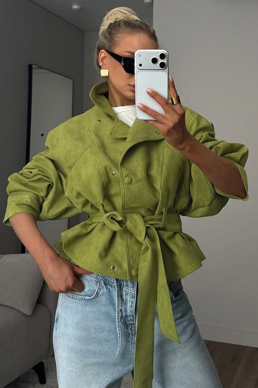 Tie Waist Cropped Field Jacket