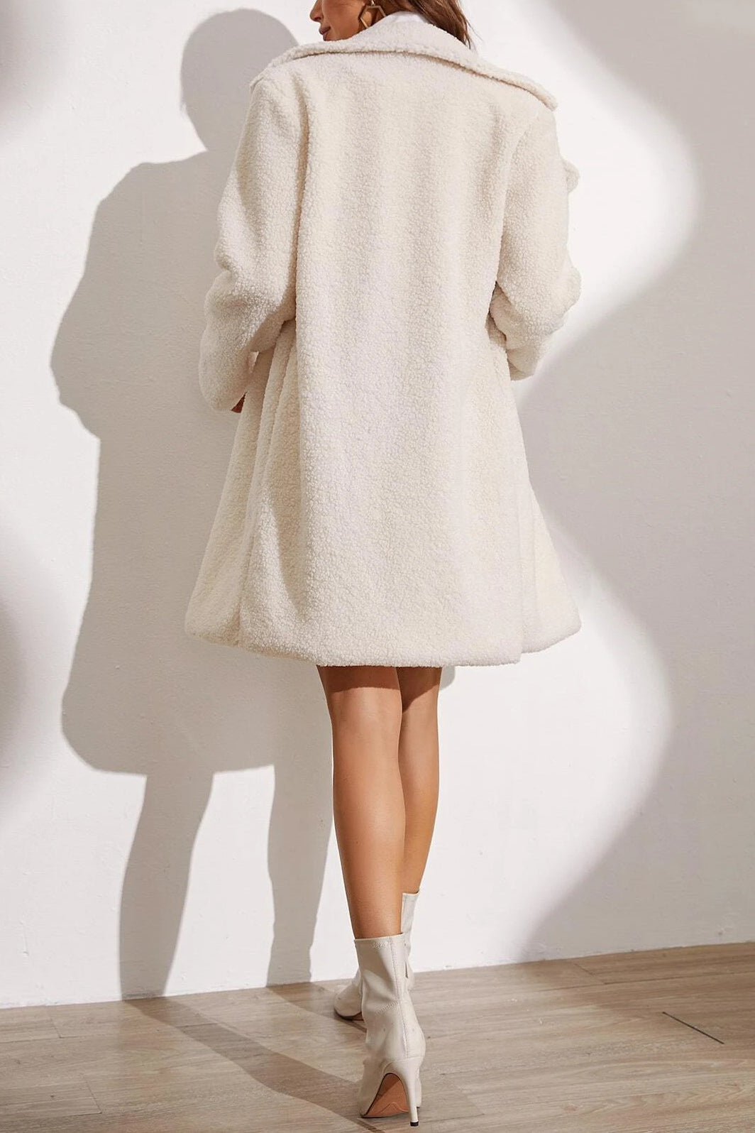 Plush Longline Lapel Winter Coat coats