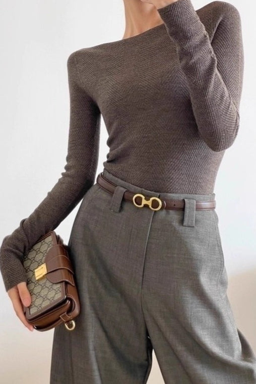 Fine Gauge Wool Ripple Stitch Knit Top