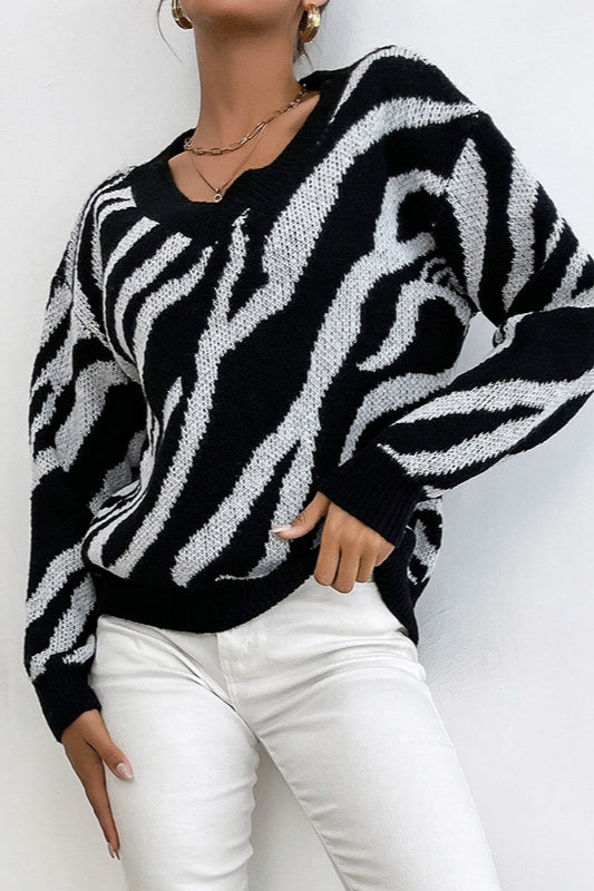 Warm Zebra Pattern Pullover Sweater