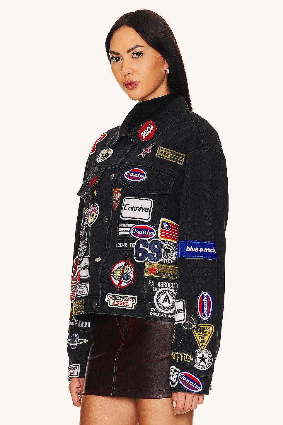 Multi Badge Denim Collared Coat