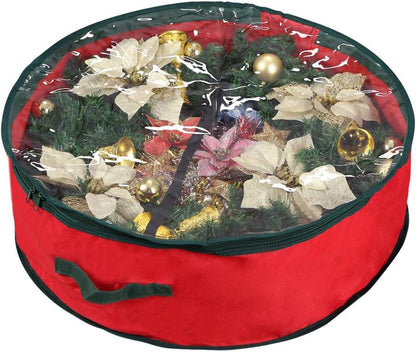 Christmas Wreath Storage Bag - 24" Green Oxford Material with Clear Window