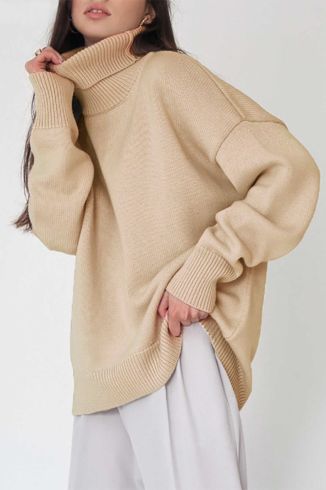 Basic Solid Knit Turtleneck Sweater