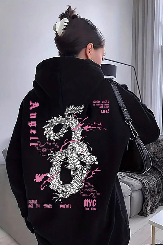Dragon Print Pullover Hoodie