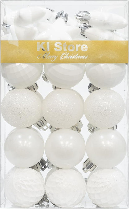 White Christmas Ball Ornaments - Set of 20, 3.15-Inch - Hooks Included for Xmas Trees and Holiday Decor