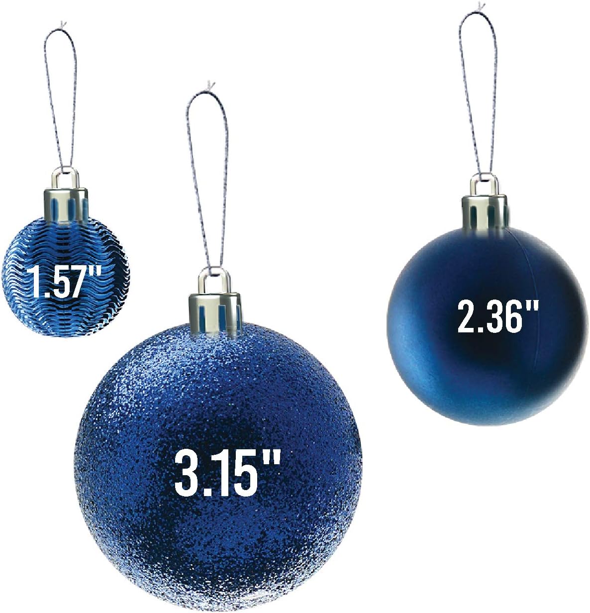 Blue Christmas Ball Ornaments Set - 36 pcs - Shatterproof - Small, Medium, Large