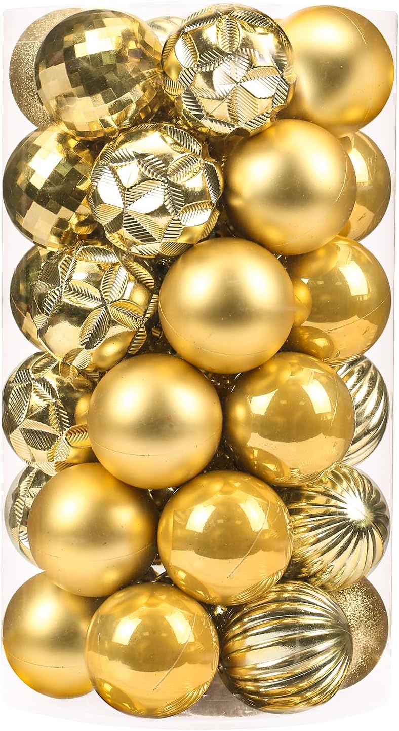 Shatterproof Gold Christmas Ball Ornaments Set for Xmas Tree Decorations