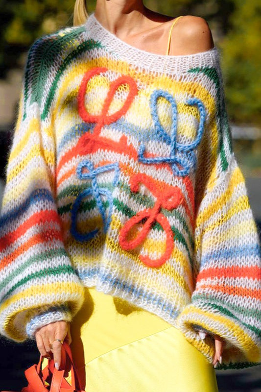 Colorful Stripe Knit Loose Pullover Blouse