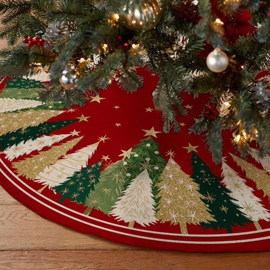 Crowned Beauty Christmas Tree Skirt Collar - Red & Green - 48 Inch