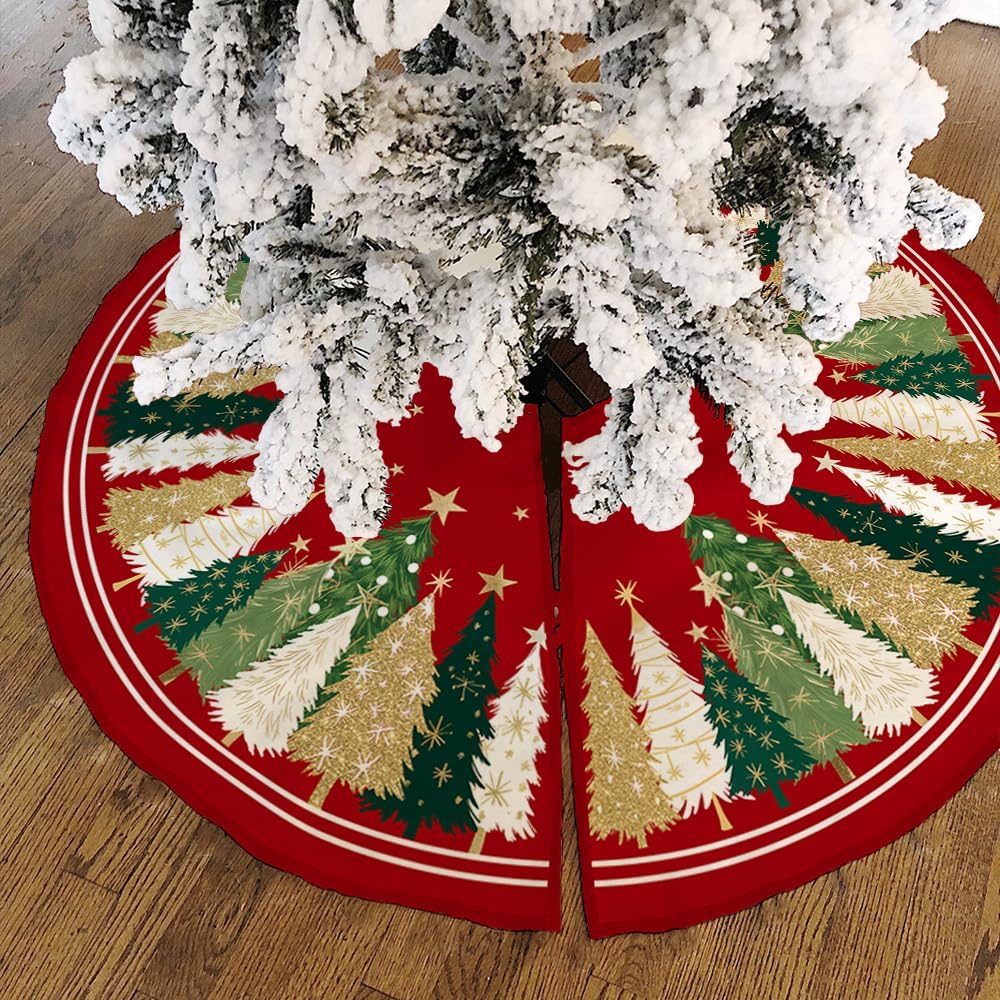 Crowned Beauty Christmas Tree Skirt Collar - Red & Green - 48 Inch