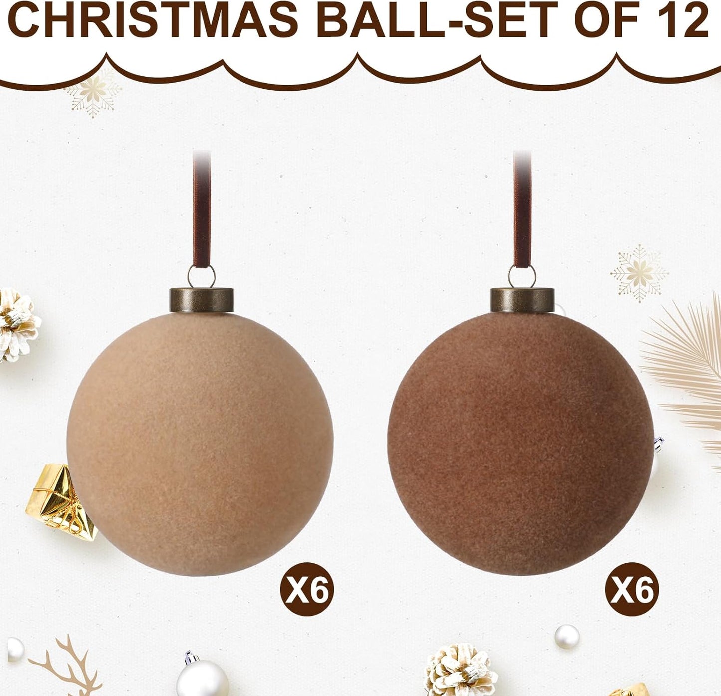 Velvet Christmas Balls Ornaments - Classic Color Set (12 Pcs)